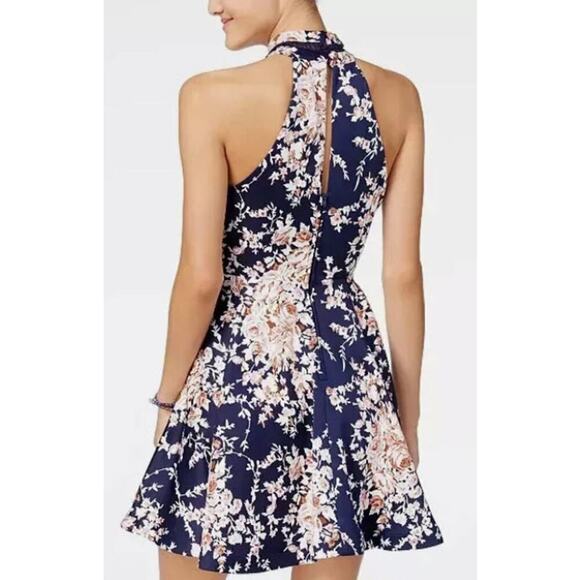 B Darlin Floral Halter Fit and Flare Dress Navy Pink Floral Size 9/10 - Picture 4 of 12